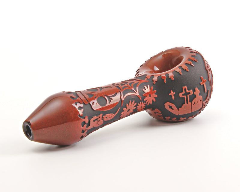 Liberty 503 Frit Sandblasted Red and White Hand Pipe - Dia de los Muertos Liberty 503