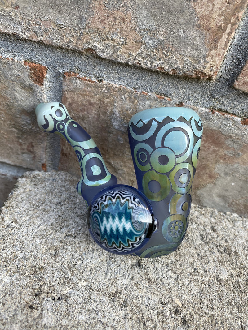 Liberty 503 Glass Sandblasted Sherlock With Wig Wag Disc Hand Pipe - Abstract.