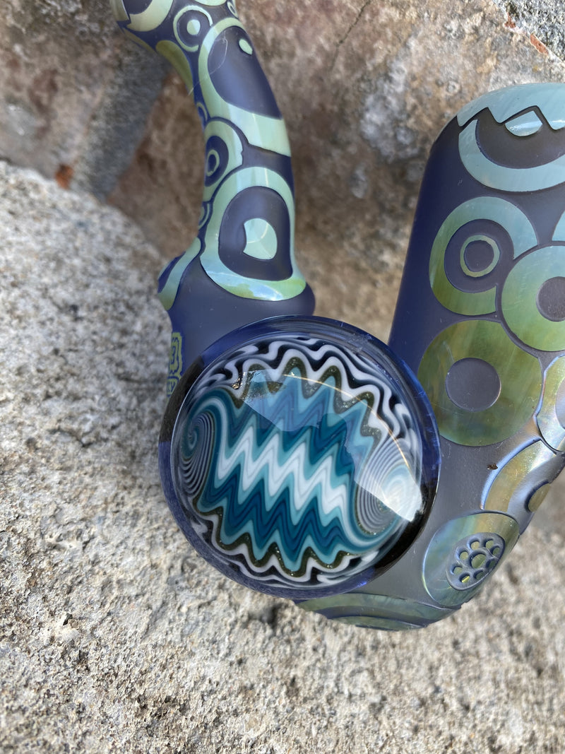 Liberty 503 Glass Sandblasted Sherlock With Wig Wag Disc Hand Pipe - Abstract.