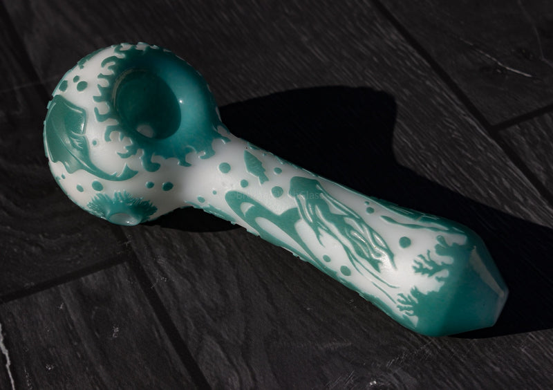 Liberty 503 Large Frit Over Color Sandblasted Hand Pipe - Sea Life.