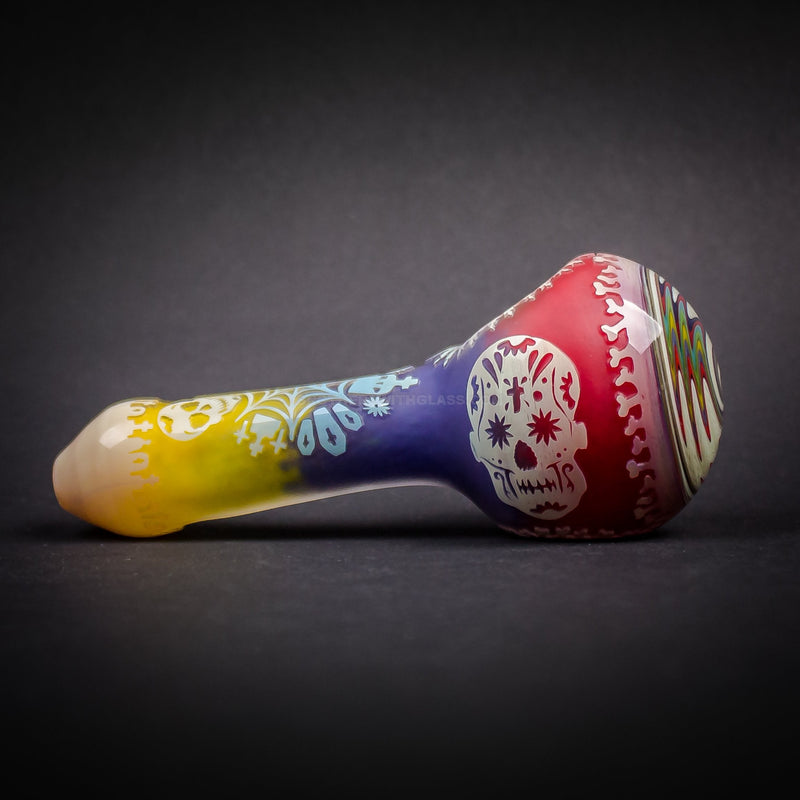 Liberty 503 Sandblasted Triple Frit and Color Wig Wag Hand Pipe - Dia de los Muertos Style Two.