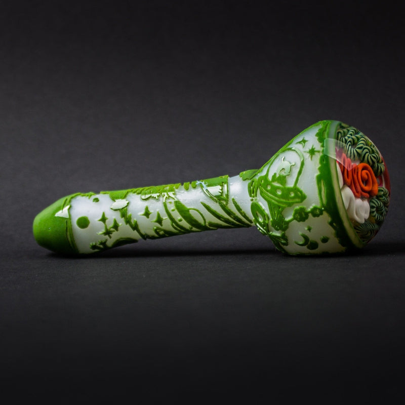 Liberty 503 Small Sandblasted Inside Out Cap With Frit Hand Pipe - Alien Life.