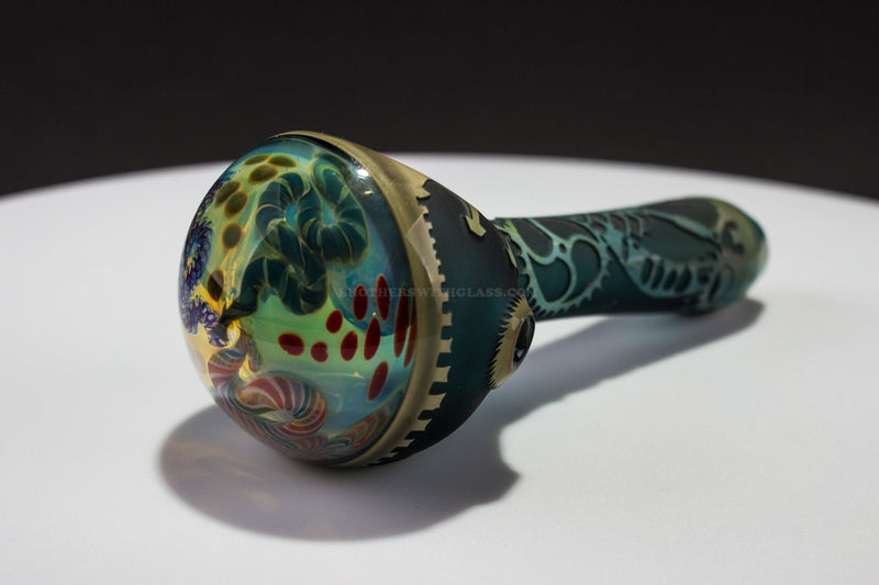 Liberty 503 Teal Sandblasted Gears Fumed Inside Out Cap Hand Pipe.