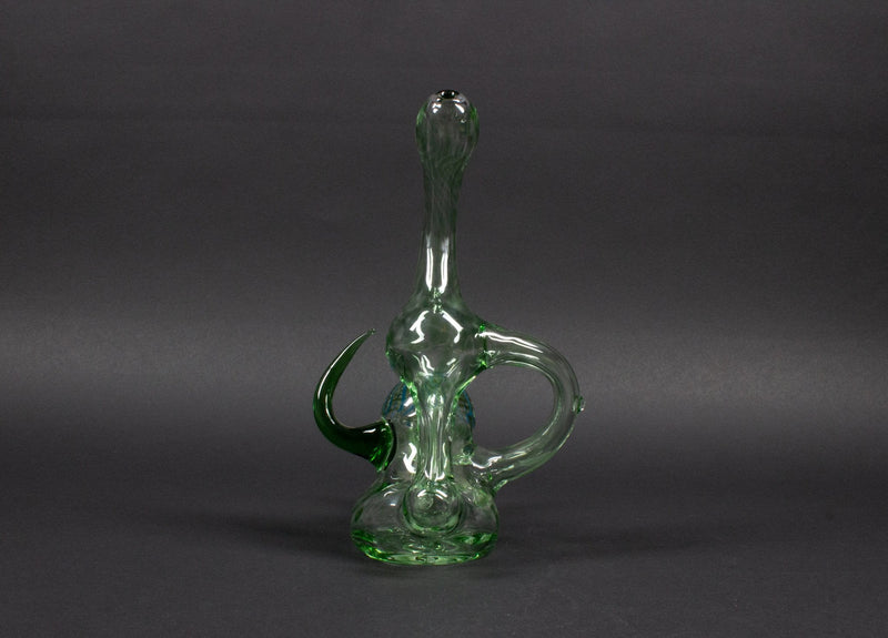 Mad Hatters Glass Recycler Dab Rig With Color Accents.