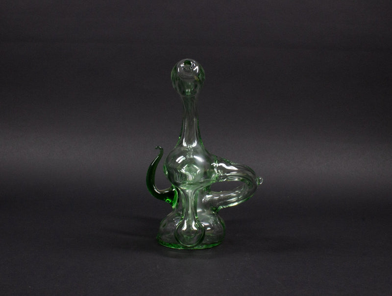 Mad Hatters Glass Recycler Dab Rig With Color Accents.