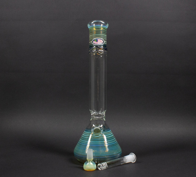 Mary Jane's Glass 14 Inch Color Coiled And Fumed Beaker Bong.