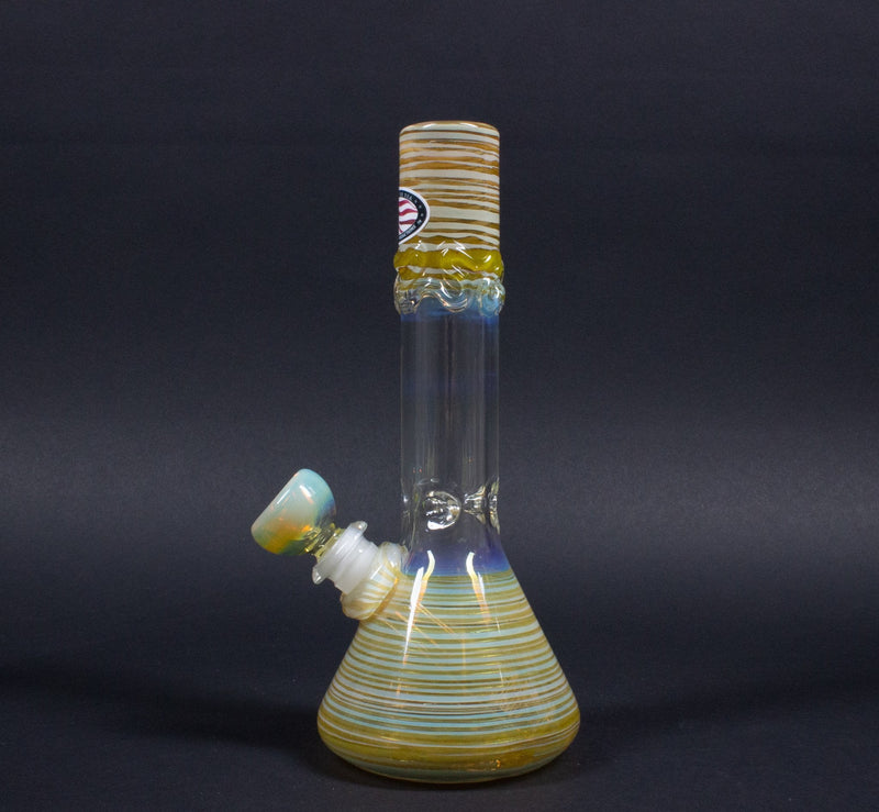 Mary Jane's Glass 8 Inch Color Coiled And Fumed Beaker Bong.