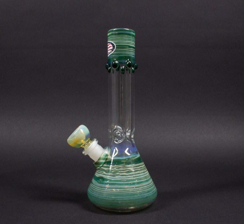 Mary Jane's Glass 8 Inch Color Coiled And Fumed Beaker Bong.