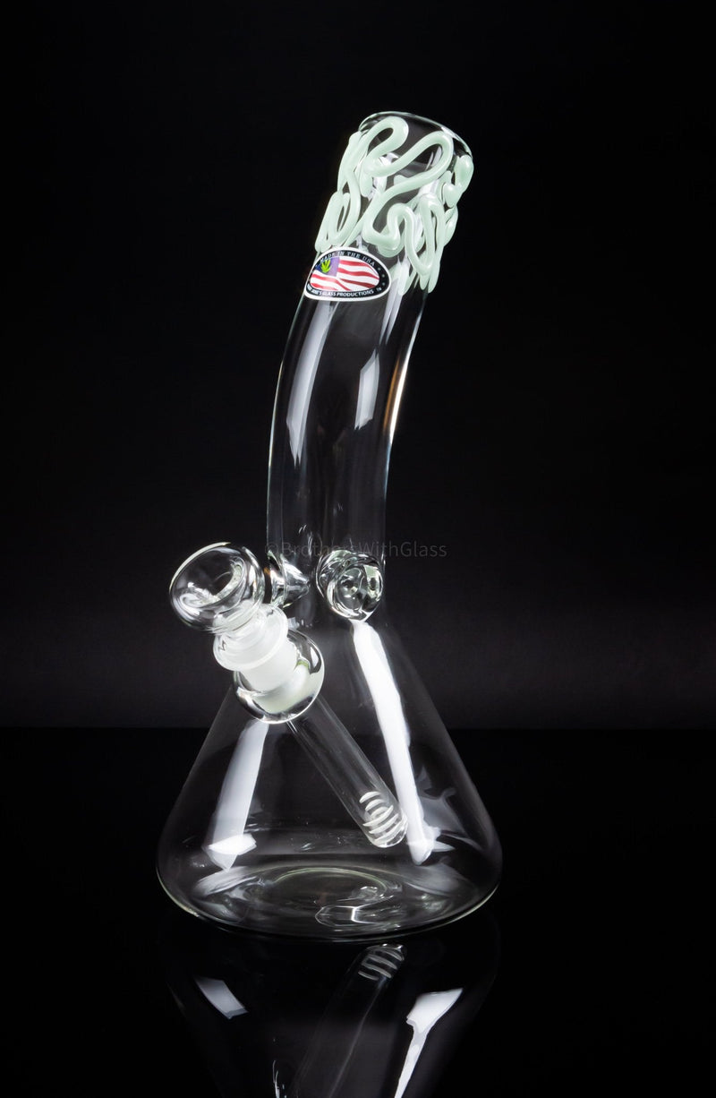 Mary Jane's Glass Bent Neck Beaker Bong With Color Accents.