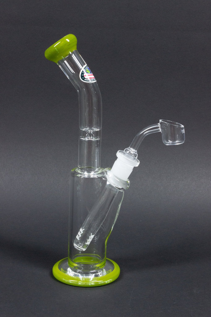 Mary Jane's Glass Bent Neck Dab Rig With Color Accents.
