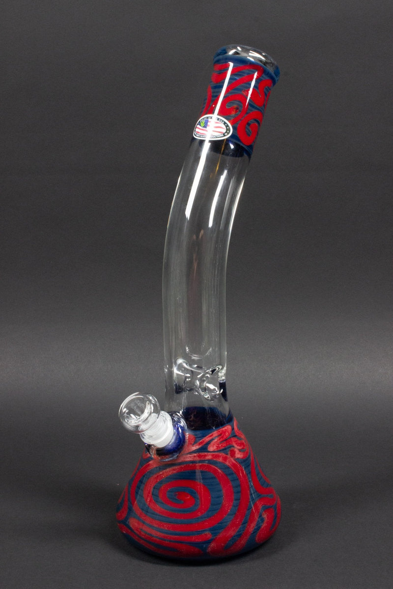 Mary Jane's Glass Bent Neck Double Color Coiled Beaker Bong.
