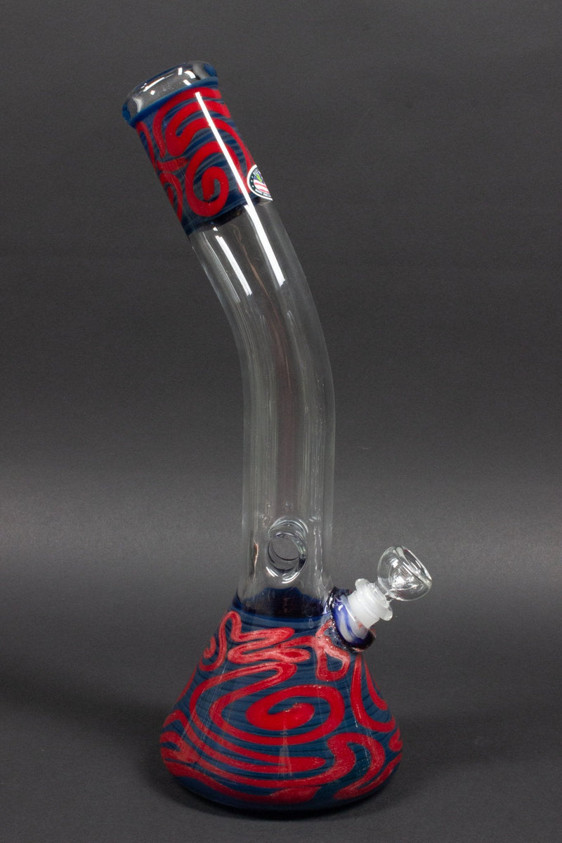 Mary Jane's Glass Bent Neck Double Color Coiled Beaker Bong.
