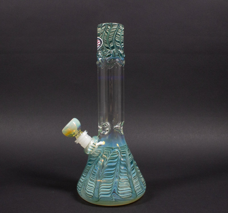 Mary Jane's Glass Color Raked And Fumed Beaker Bong.