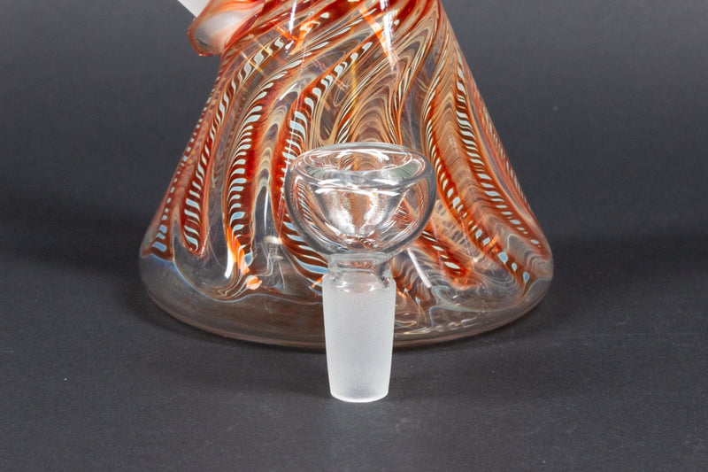 Mary Jane's Glass Color Raked And Fumed Beaker Bong.