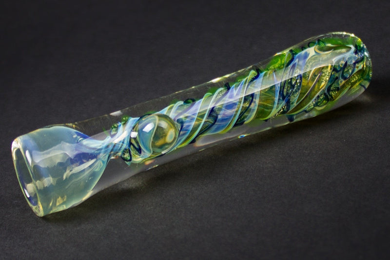 Mathematix Glass Illuminati Swirl Chillum Hand Pipe - Blue and Green.