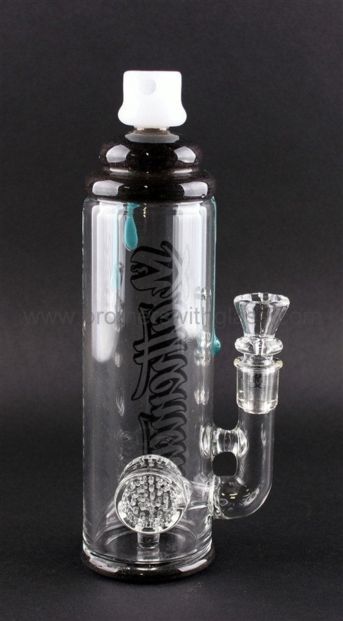 Mathematix Glass Spray Can Water Pipe with Teal Drips.