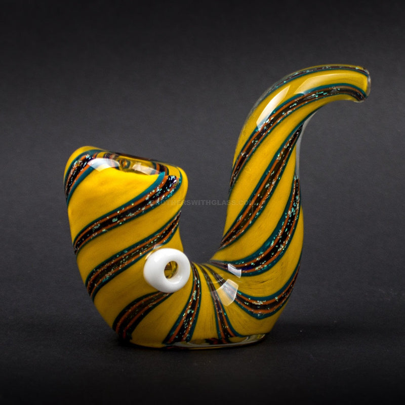 Mathematix Glass Twisted Dichro Yellow Frit Sherlock Hand Pipe.