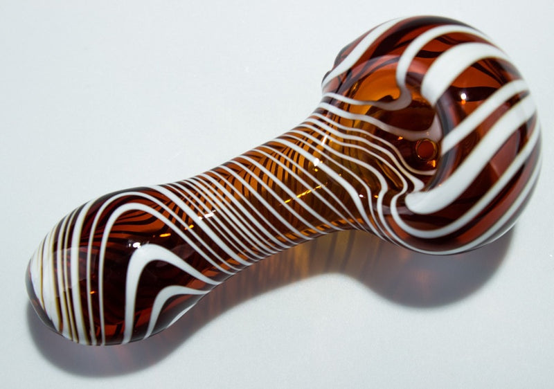 Mathematix Glass White Striped Hand Pipe - Amber.