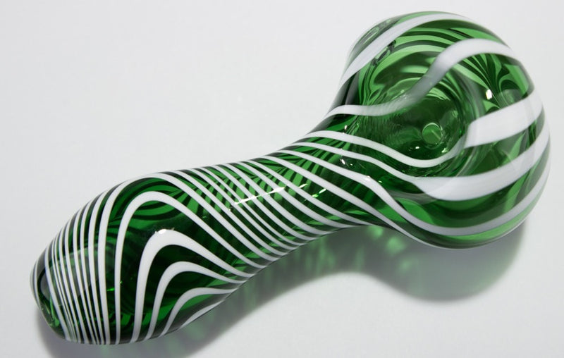 Mathematix Glass White Striped Hand Pipe - Green.