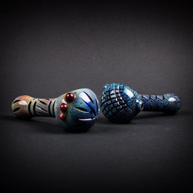 Mountain Jam Glass Cut And Grind Pattern Over Frit Hand Pipe.