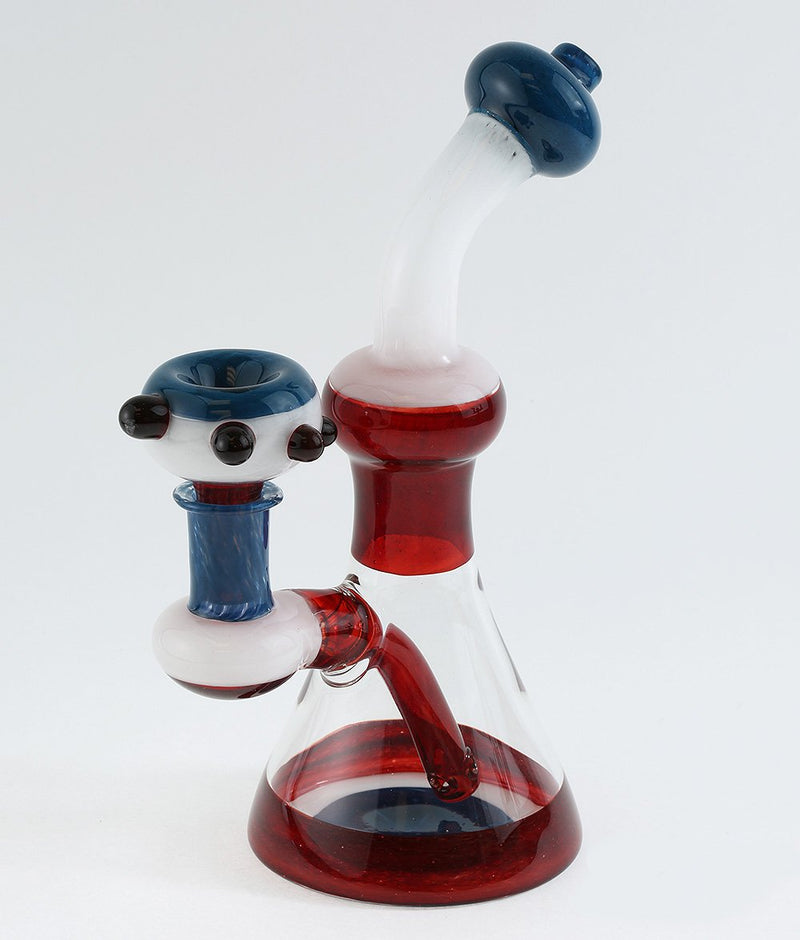 Mountain Jam Glass Encalmo Frit Banger Hanger Dab Rig - Red, White and Blue.