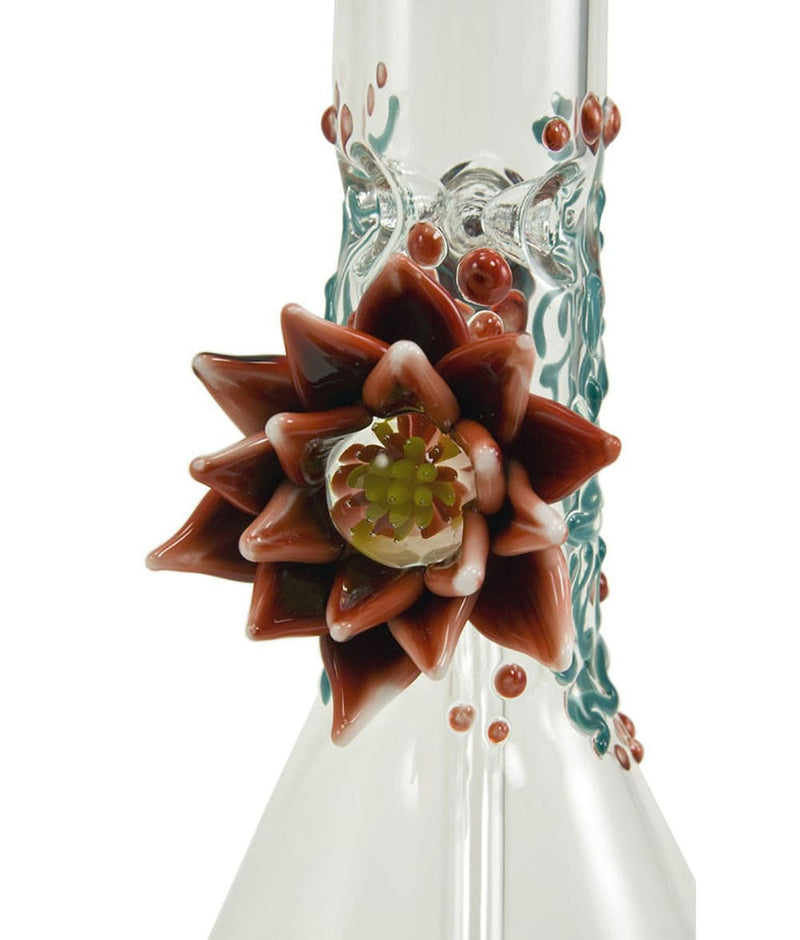 Mountain Jam Glass Flower Beaker Water Pipe - Teal and Red.