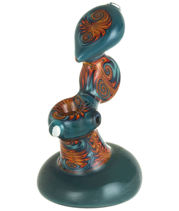 Mountain Jam Glass Teal Wig Wag Sherlock Bubbler Water Pipe.