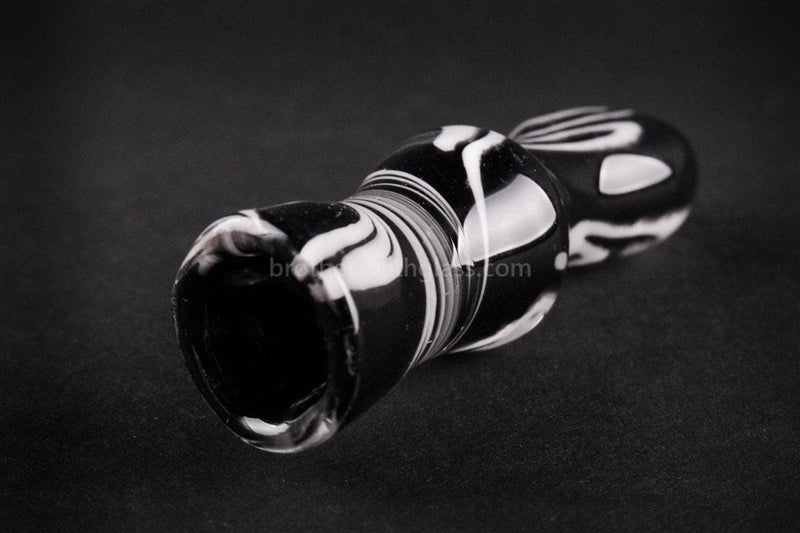Nebula Glass Cursive Frit Chillum Hand Pipe - Black with White.