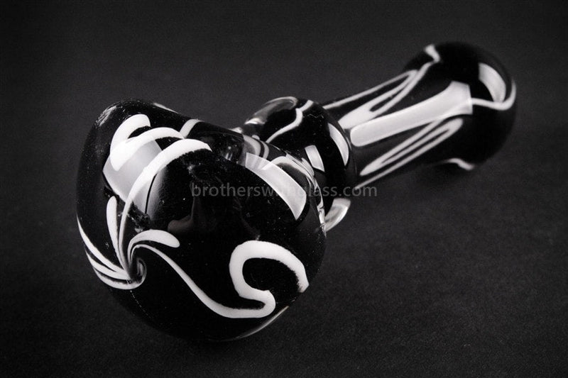 Nebula Glass Cursive Frit Hand Pipe - Black with White.