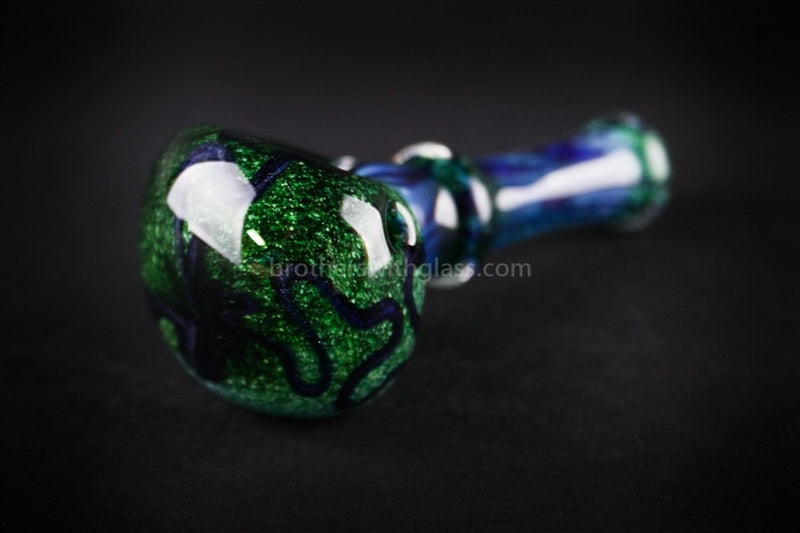 Nebula Glass Cursive Frit Hand Pipe - Dark Green.