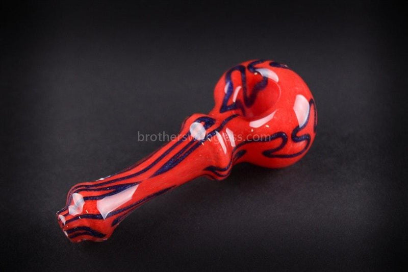 Nebula Glass Cursive Frit Hand Pipe - Red and Navy.