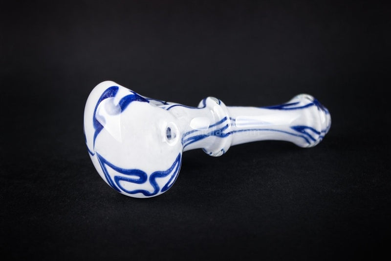 Nebula Glass Cursive Frit Hand Pipe - White with Blue.