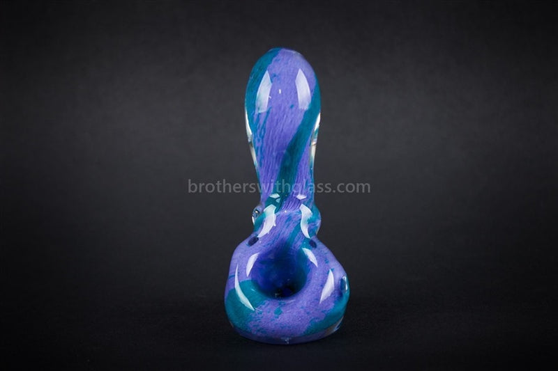 Nebula Glass Frit Baby Standing Sherlock Hand Pipe - Purple and Teal.