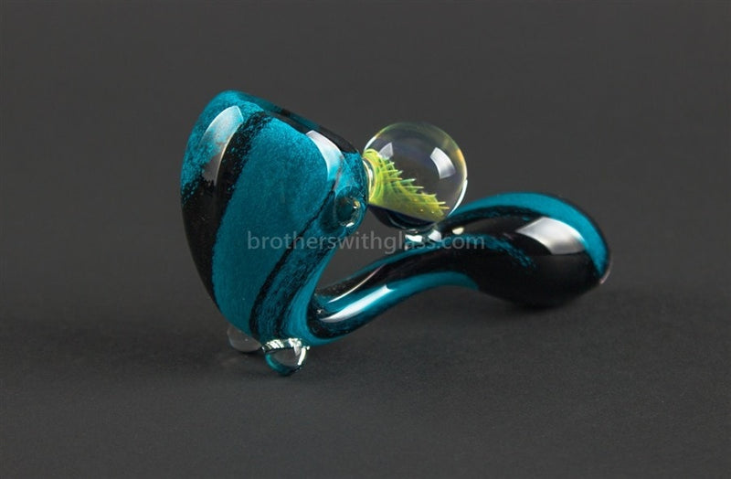 Nebula Glass Frit Opulent Outer Space Sherlock Hand Pipe - Teal and Black.
