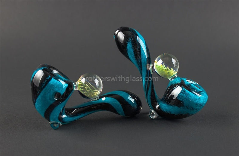 Nebula Glass Frit Opulent Outer Space Sherlock Hand Pipe - Teal and Black.
