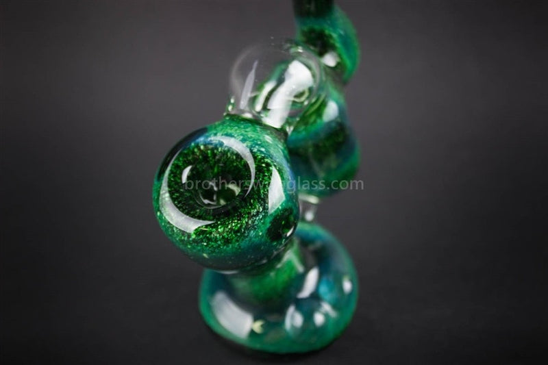 Nebula Glass Green Glow Double Bubbler Water Pipe.