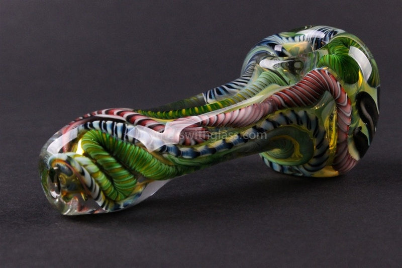 Nebula Glass Green Inside Out Cane Blitz Hand Pipe.