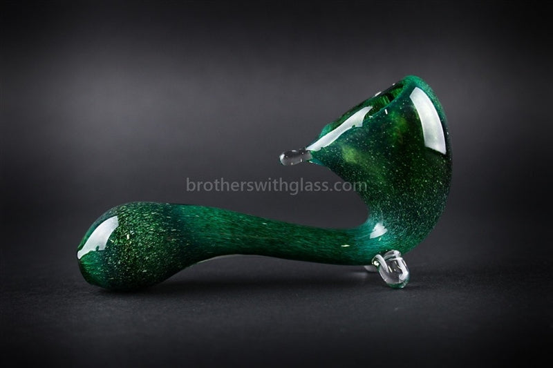 Nebula Glass Space Green Frit Sherlock Hand Pipe.