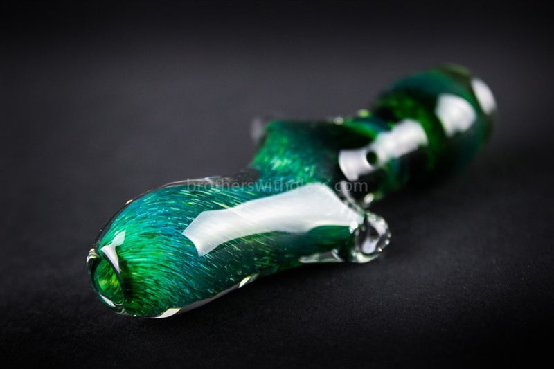 Nebula Glass Zephyr Frit Chillum Hand Pipe - Green.
