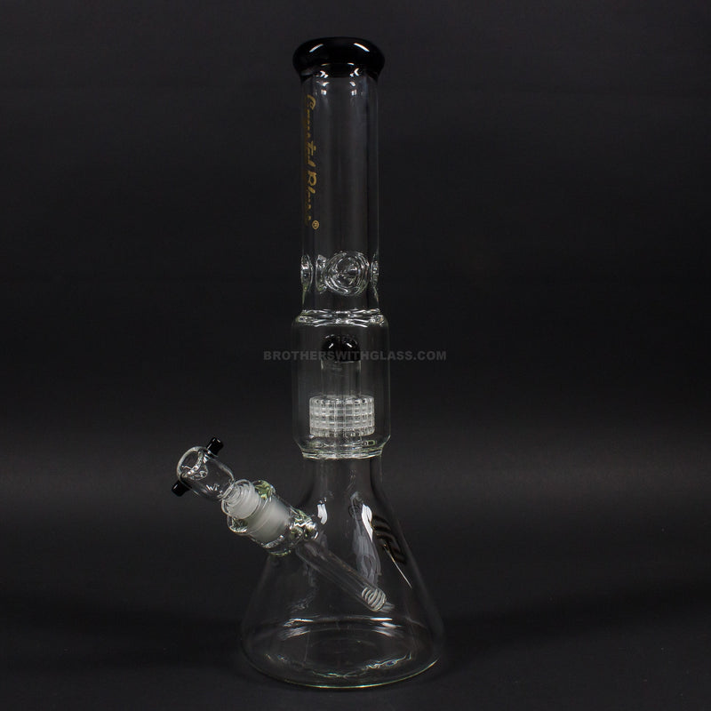 No Label Glass 16 Inch Color Accent Gridded Showerhead Beaker Bong.