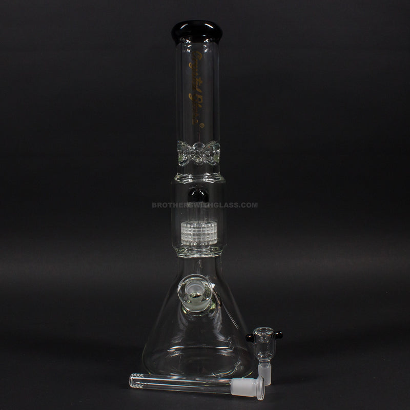 No Label Glass 16 Inch Color Accent Gridded Showerhead Beaker Bong.