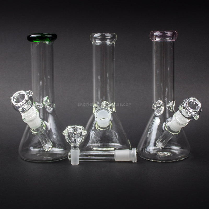 No Label Glass 8 In Beaker Bong with Color Accents.