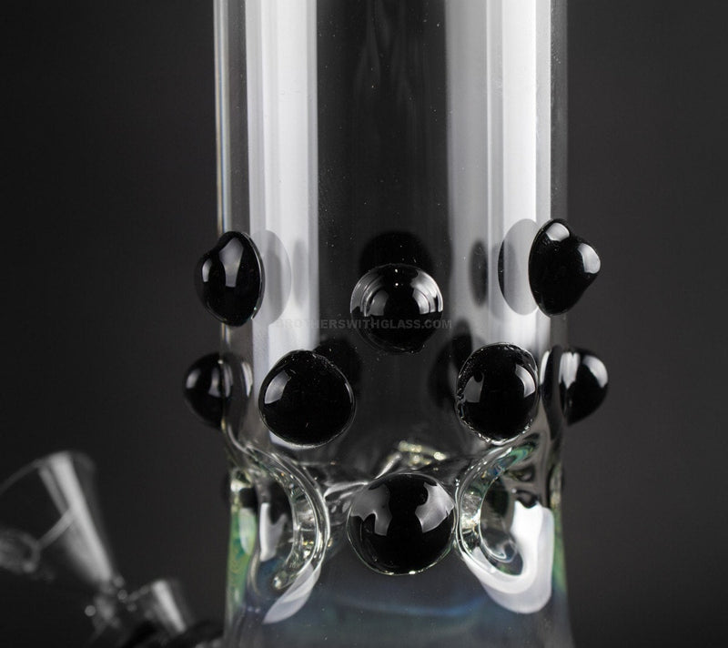 No Label Glass 8 Inch Beaker Water Pipe with Marbles - Black Rake.