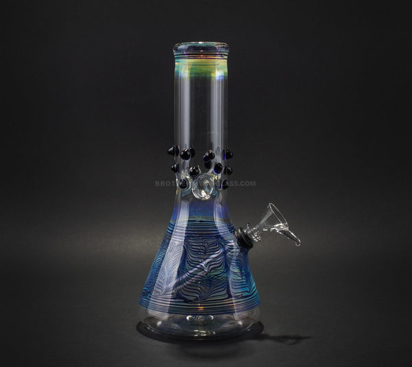 No Label Glass 8 Inch Beaker Water Pipe with Marbles - Blue Rake.