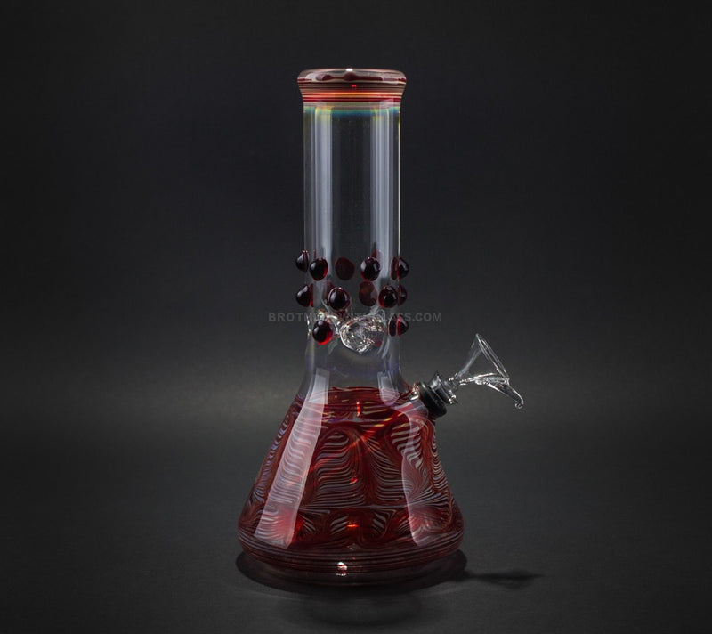No Label Glass 8 Inch Beaker Water Pipe with Marbles - Red Rake.
