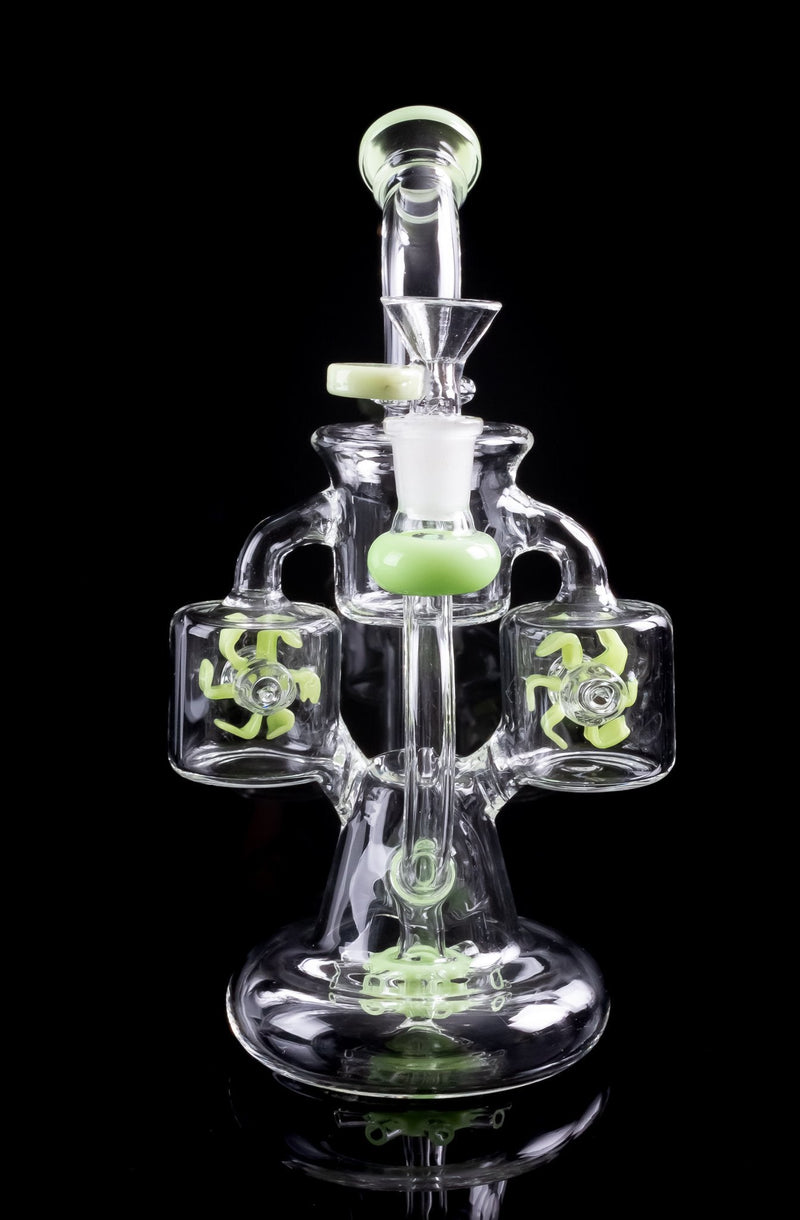 No Label Glass Double Rotating Perc Recycler Dab Rig.