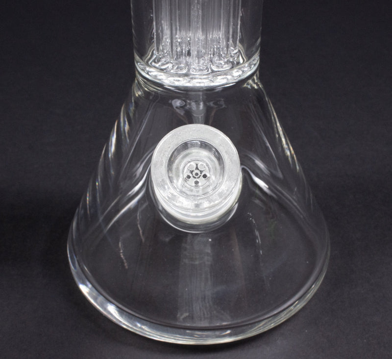 No Label Glass Gridded Downstem to Double Tree Perc Beaker Bong -16 in.