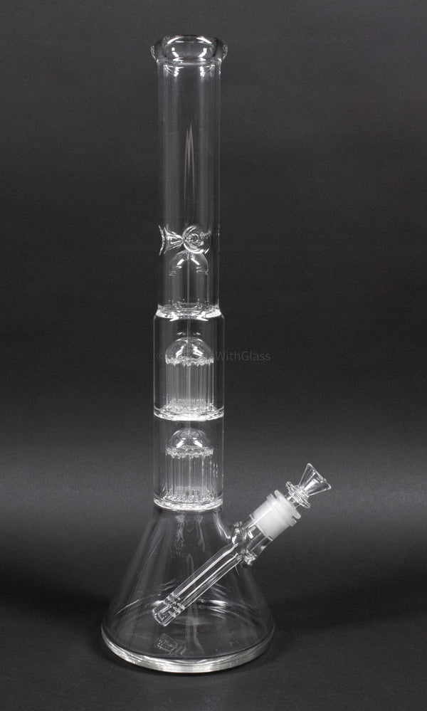 No Label Glass Gridded Downstem to Double Tree Perc Beaker Bong -16 in.