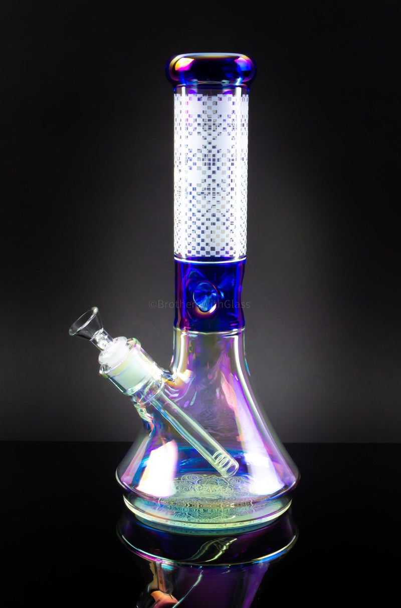 No Label Glass Holographic Rainbow Electroplated Beaker Bong.