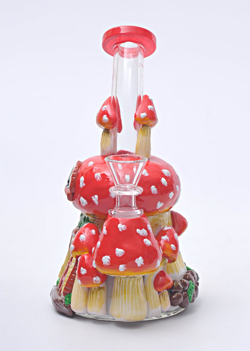 No Label Glass Sculpted UV Mushroom House Bong No Label Glass